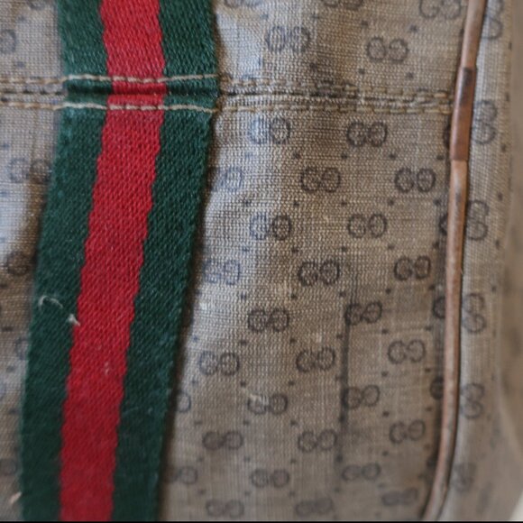 Authentic Women Gucci Micro GG Neutral Beige Web Canvas Leather Micro Duffle Bag - Picture 12 of 16